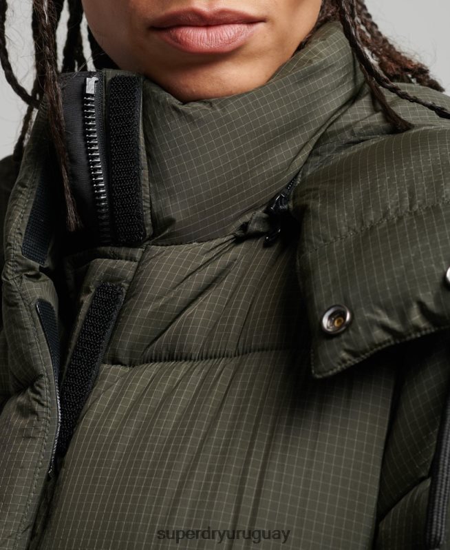 uy Superdry mujer chaqueta acolchada larga con tejido ripstop verde DT2N8Z3755 ropa