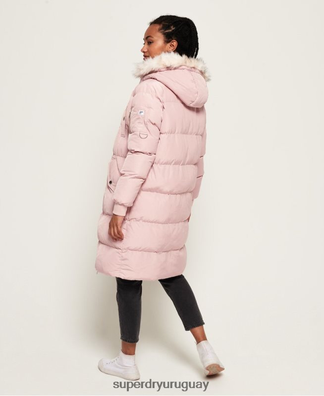 uy Superdry mujer chaqueta acolchada larga de lujo rosa DT2N8Z3848 ropa