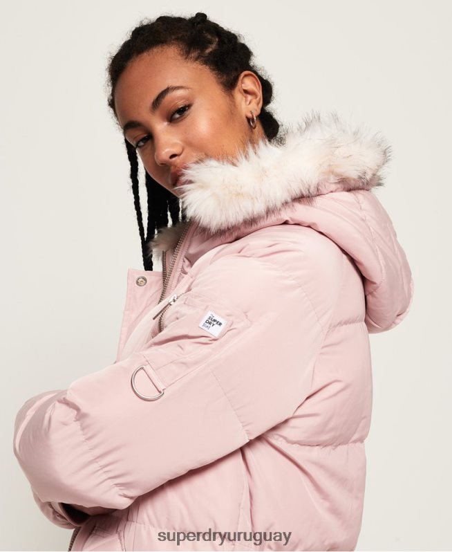 uy Superdry mujer chaqueta acolchada larga de lujo rosa DT2N8Z3848 ropa