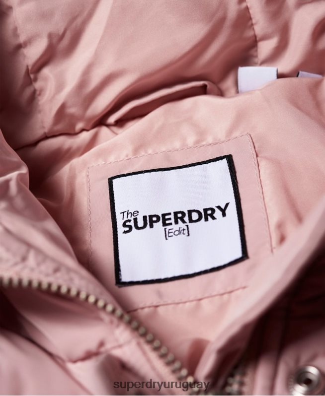 uy Superdry mujer chaqueta acolchada larga de lujo rosa DT2N8Z3848 ropa