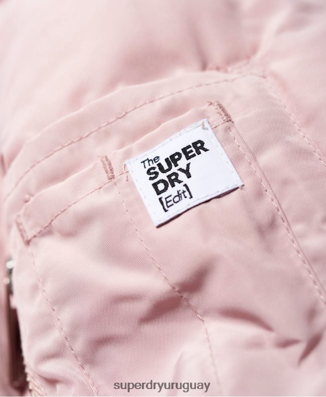 uy Superdry mujer chaqueta acolchada larga de lujo rosa DT2N8Z3848 ropa
