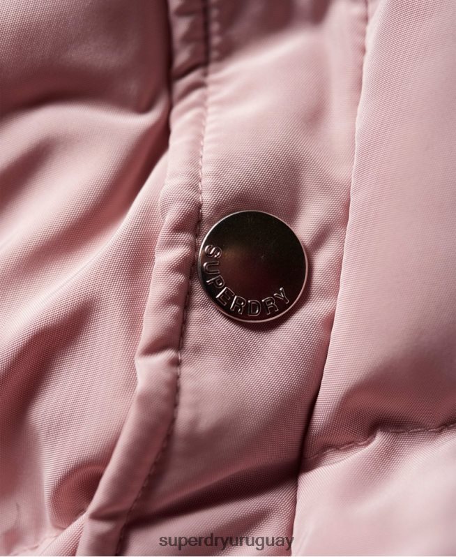 uy Superdry mujer chaqueta acolchada larga de lujo rosa DT2N8Z3848 ropa