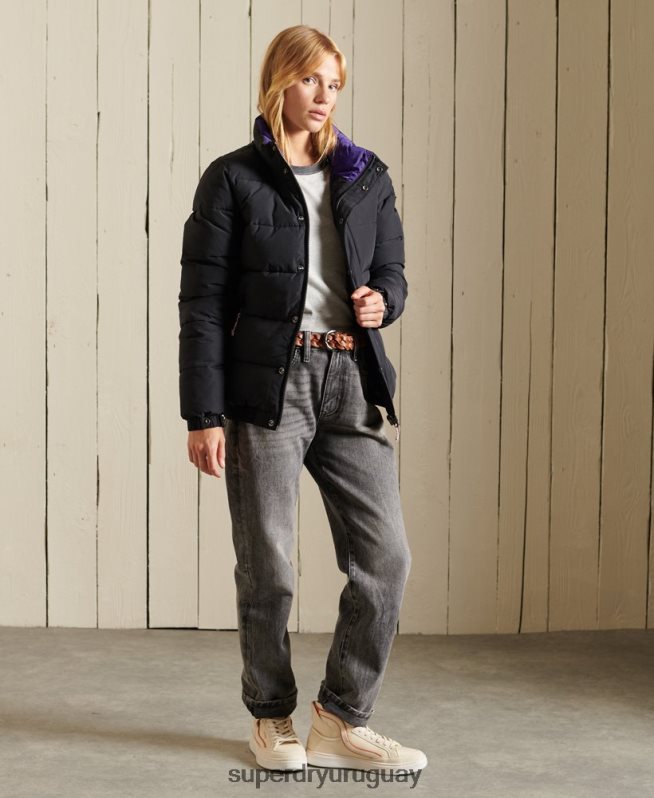 uy Superdry mujer chaqueta acolchada retro source gris oscuro DT2N8Z5625 ropa