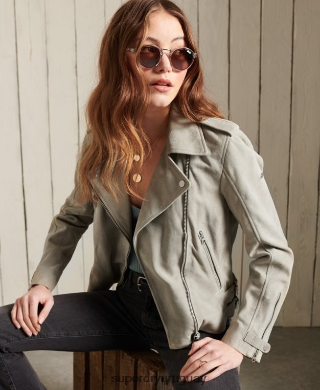 uy Superdry mujer chaqueta biker de ante clásica crema DT2N8Z5668 ropa