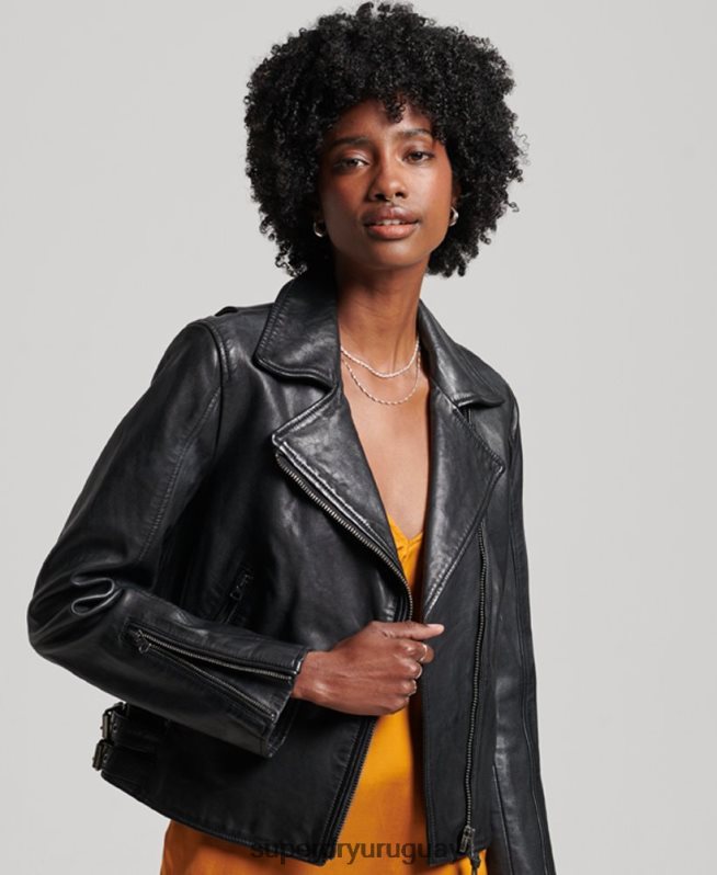 uy Superdry mujer chaqueta biker de cuero clásica negro DT2N8Z3627 ropa