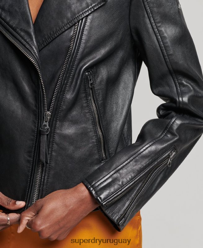 uy Superdry mujer chaqueta biker de cuero clásica negro DT2N8Z3627 ropa