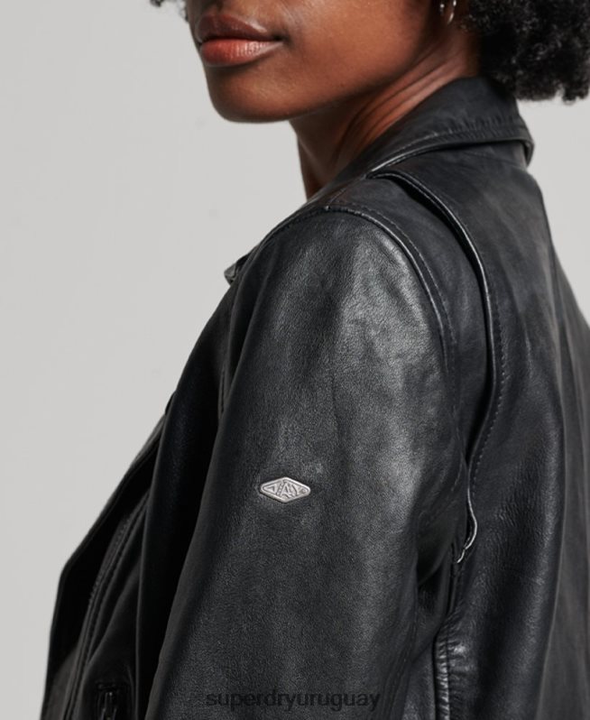 uy Superdry mujer chaqueta biker de cuero clásica negro DT2N8Z3627 ropa