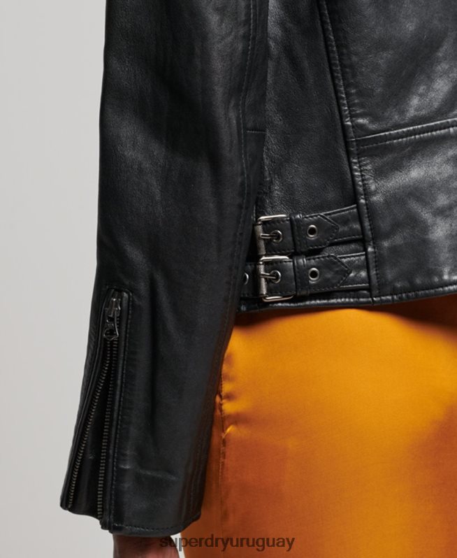 uy Superdry mujer chaqueta biker de cuero clásica negro DT2N8Z3627 ropa