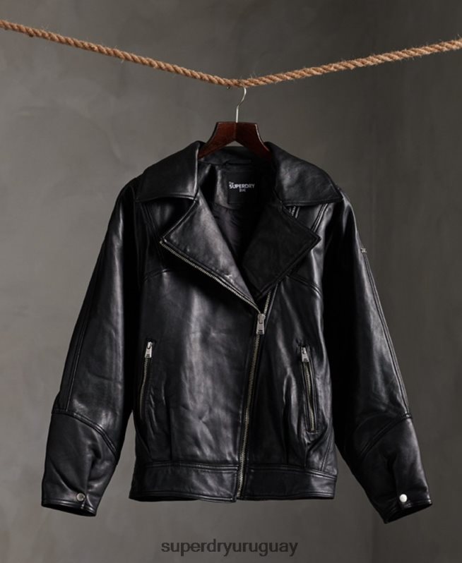 uy Superdry mujer chaqueta biker de piel híbrida edit negro DT2N8Z5623 ropa