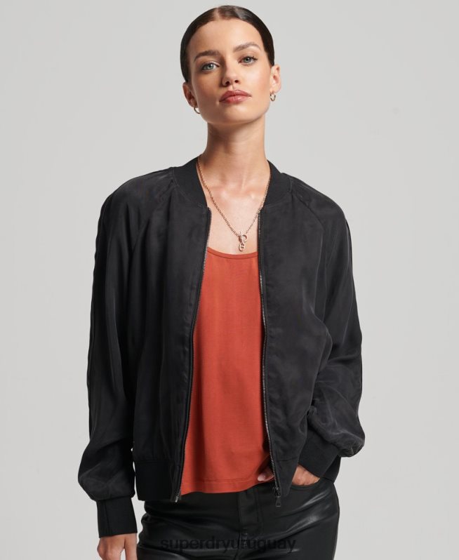uy Superdry mujer chaqueta bomber de cupro negro DT2N8Z5606 ropa