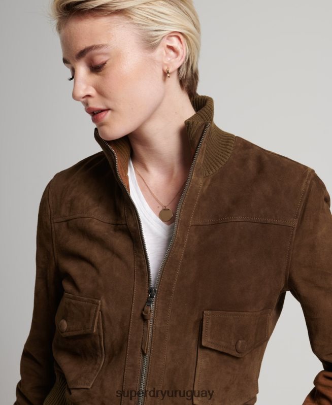 uy Superdry mujer chaqueta bomber de gamuza con cuello de punto studios broncearse DT2N8Z3700 ropa