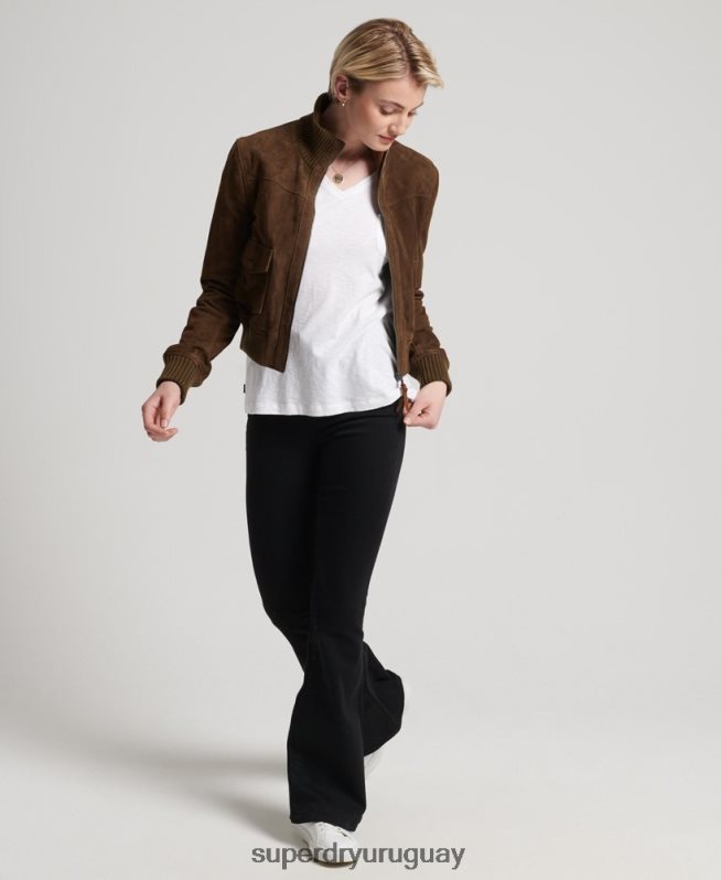 uy Superdry mujer chaqueta bomber de gamuza con cuello de punto studios broncearse DT2N8Z3700 ropa