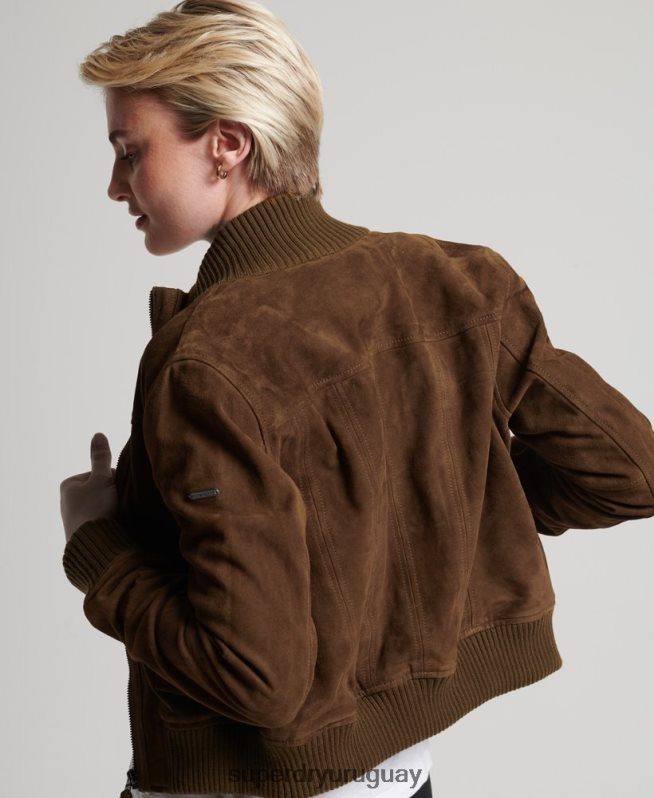 uy Superdry mujer chaqueta bomber de gamuza con cuello de punto studios broncearse DT2N8Z3700 ropa