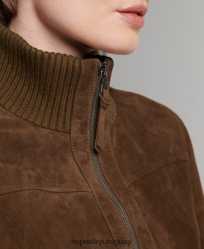 uy Superdry mujer chaqueta bomber de gamuza con cuello de punto studios broncearse DT2N8Z3700 ropa