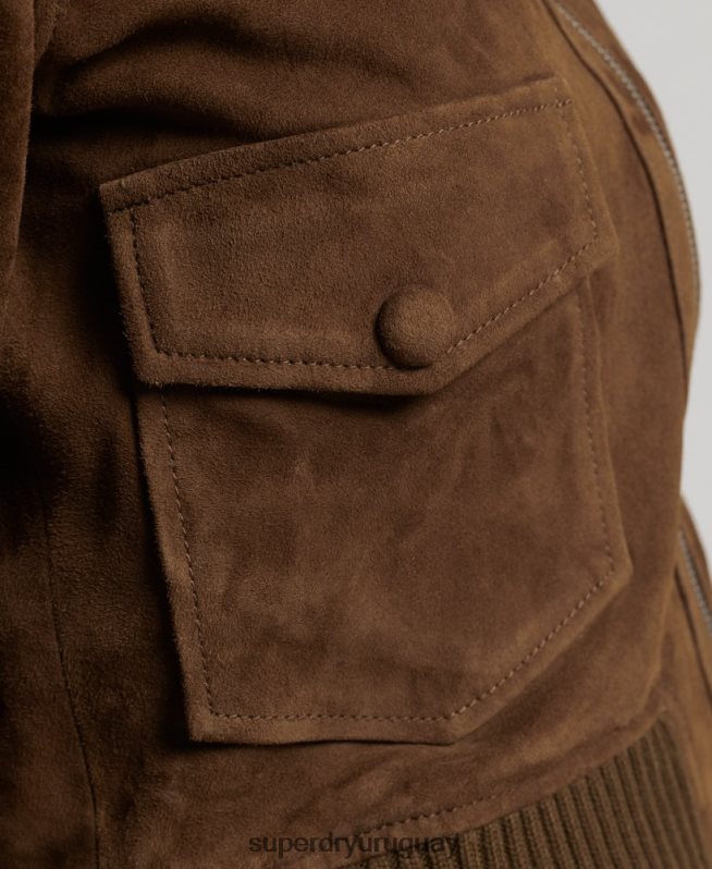 uy Superdry mujer chaqueta bomber de gamuza con cuello de punto studios broncearse DT2N8Z3700 ropa