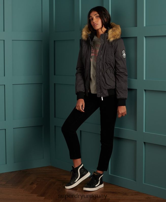 uy Superdry mujer chaqueta bomber de microfibra negro DT2N8Z5712 ropa