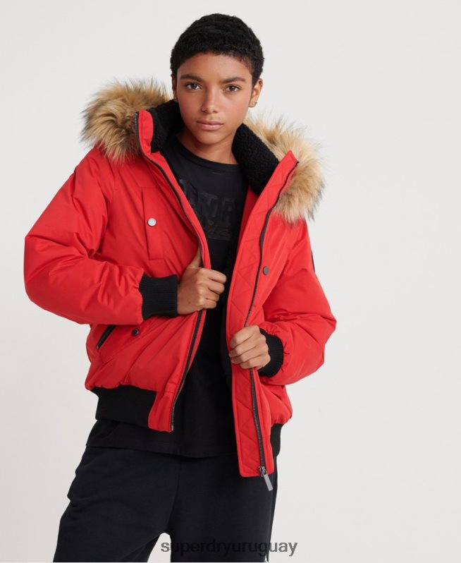 uy Superdry mujer chaqueta bomber de microfibra rojo DT2N8Z5685 ropa