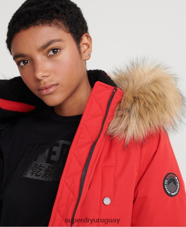 uy Superdry mujer chaqueta bomber de microfibra rojo DT2N8Z5685 ropa