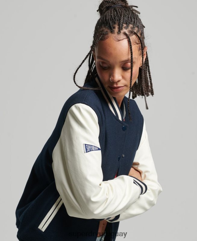 uy Superdry mujer chaqueta bomber del equipo universitario Armada DT2N8Z3784 ropa