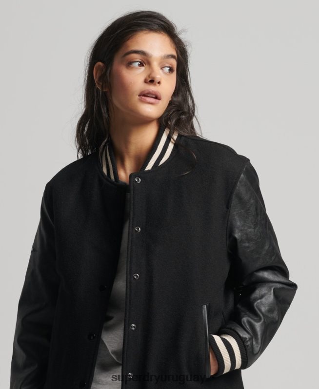 uy Superdry mujer chaqueta bomber del equipo universitario gris oscuro DT2N8Z5409 ropa