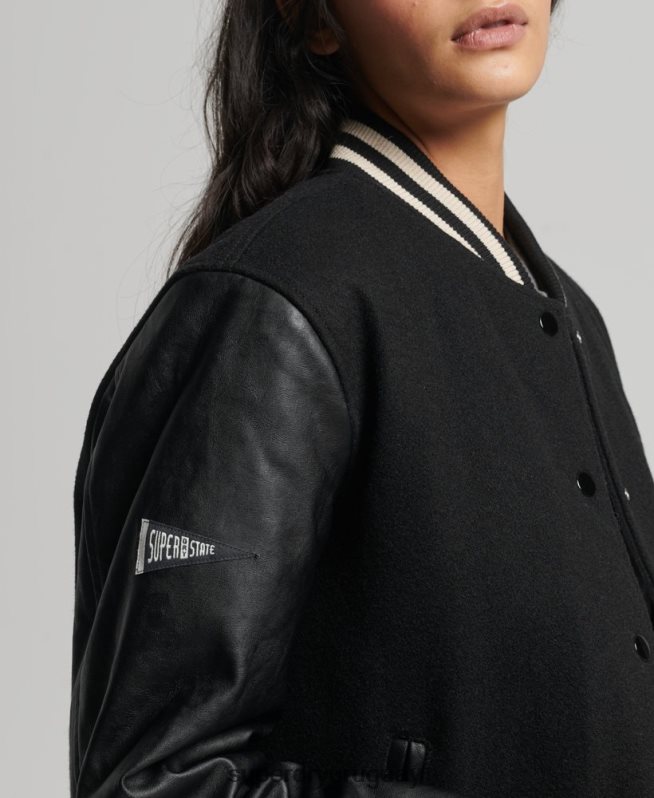 uy Superdry mujer chaqueta bomber del equipo universitario gris oscuro DT2N8Z5409 ropa