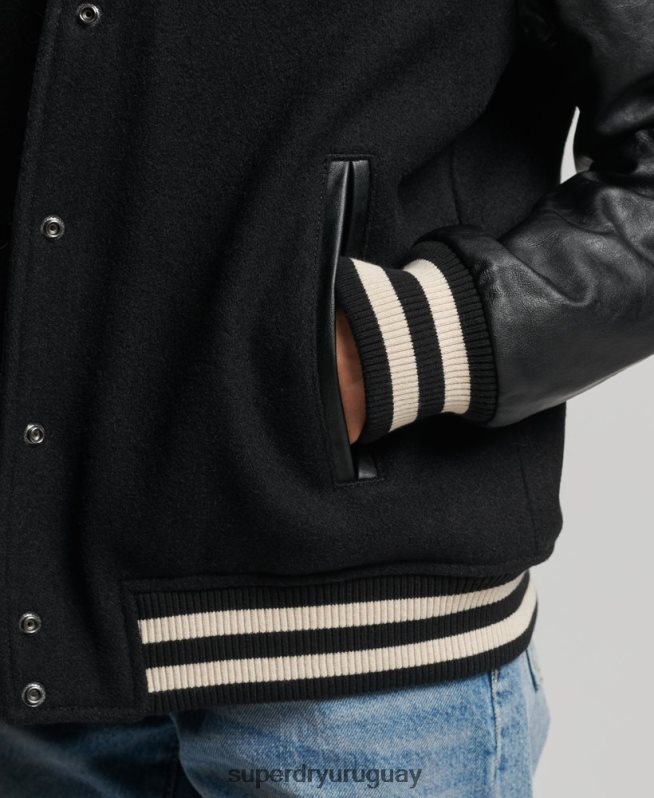 uy Superdry mujer chaqueta bomber del equipo universitario gris oscuro DT2N8Z5409 ropa