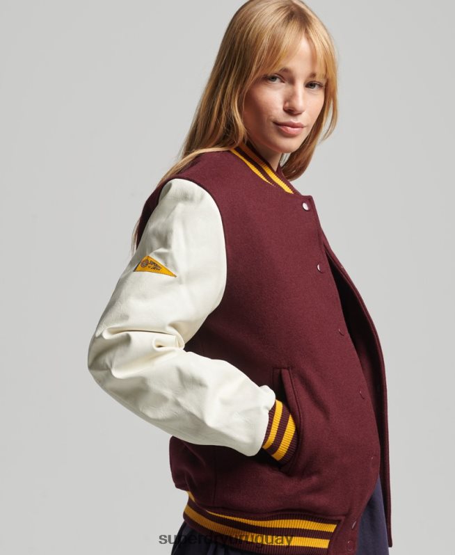 uy Superdry mujer chaqueta bomber del equipo universitario rojo DT2N8Z5419 ropa