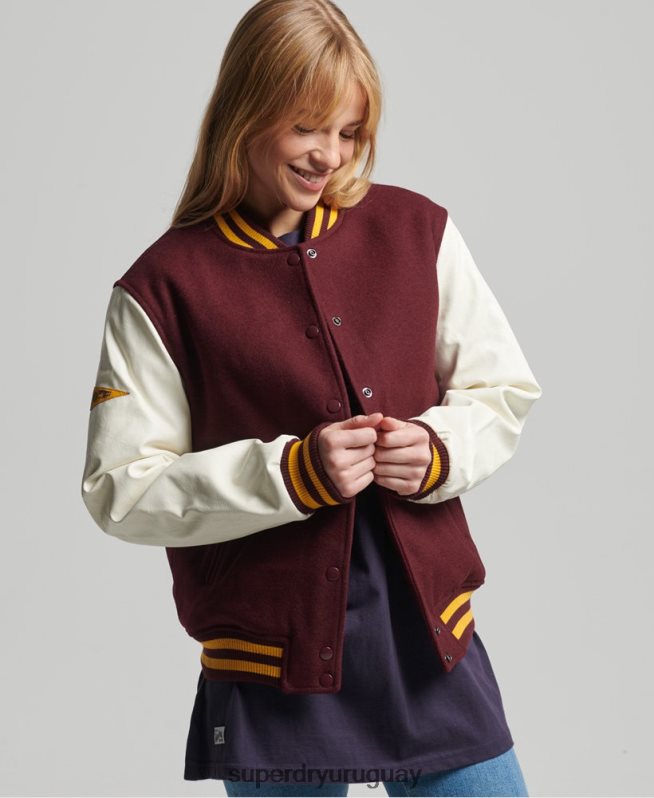 uy Superdry mujer chaqueta bomber del equipo universitario rojo DT2N8Z5419 ropa