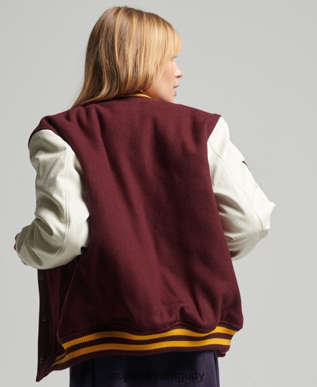 uy Superdry mujer chaqueta bomber del equipo universitario rojo DT2N8Z5419 ropa