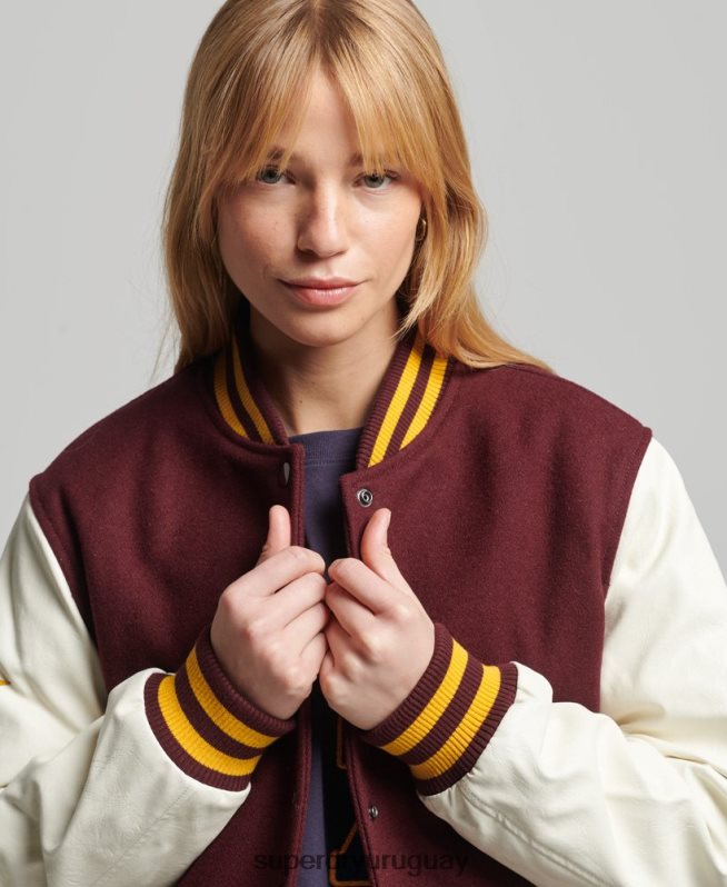 uy Superdry mujer chaqueta bomber del equipo universitario rojo DT2N8Z5419 ropa