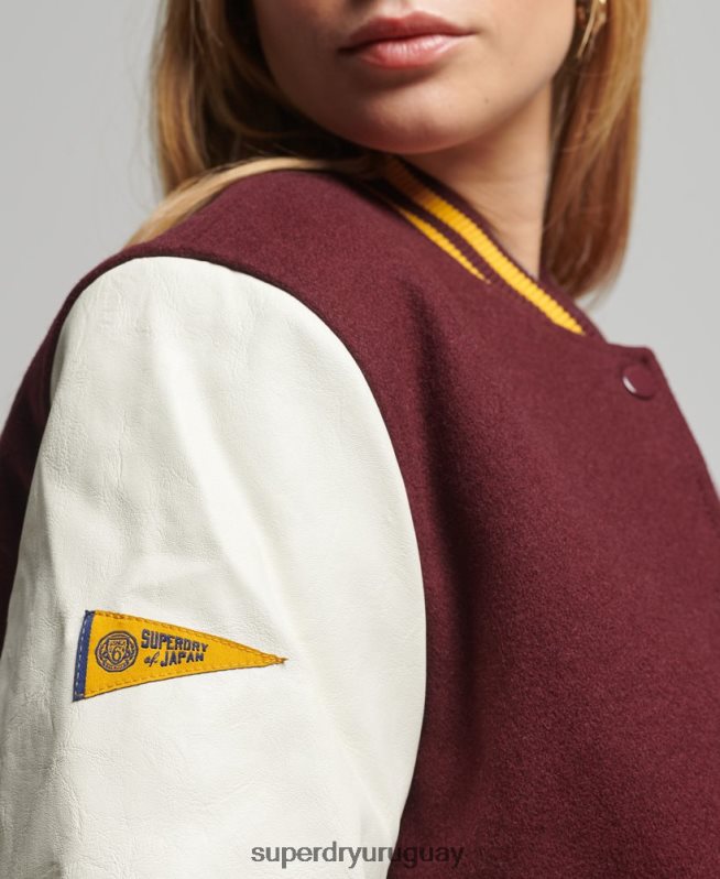 uy Superdry mujer chaqueta bomber del equipo universitario rojo DT2N8Z5419 ropa
