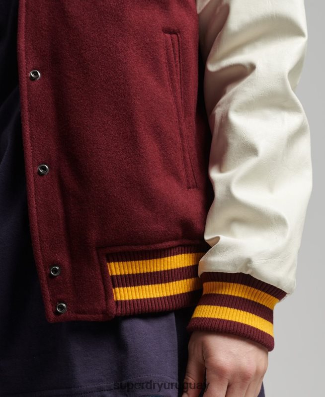 uy Superdry mujer chaqueta bomber del equipo universitario rojo DT2N8Z5419 ropa