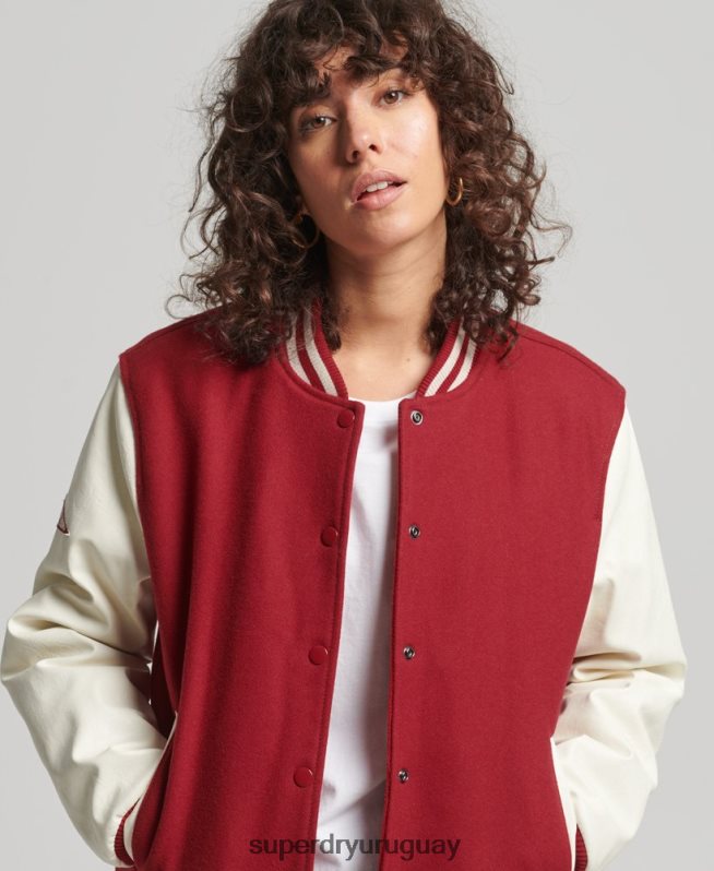 uy Superdry mujer chaqueta bomber del equipo universitario rojo DT2N8Z5427 ropa