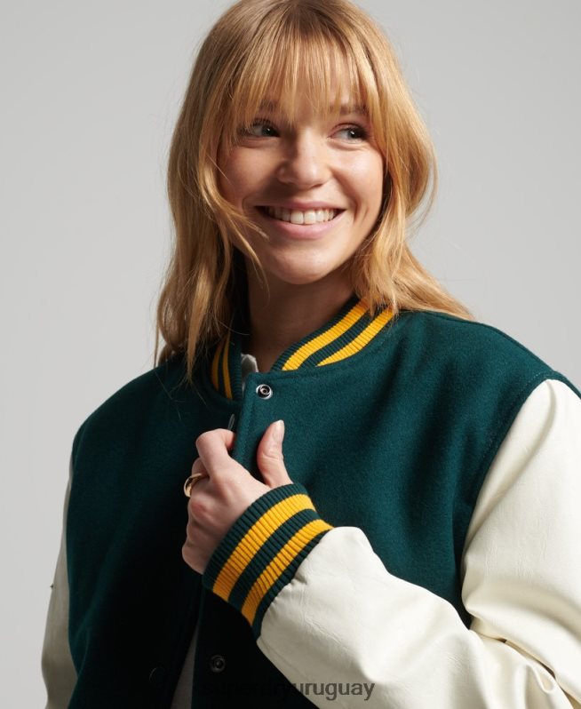 uy Superdry mujer chaqueta bomber del equipo universitario verde DT2N8Z5636 ropa