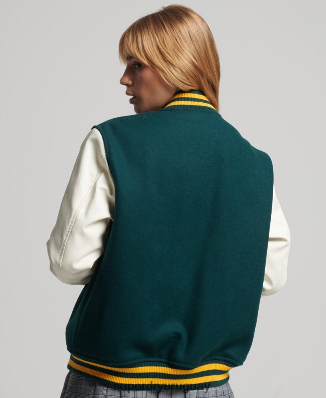 uy Superdry mujer chaqueta bomber del equipo universitario verde DT2N8Z5636 ropa