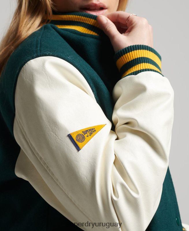 uy Superdry mujer chaqueta bomber del equipo universitario verde DT2N8Z5636 ropa