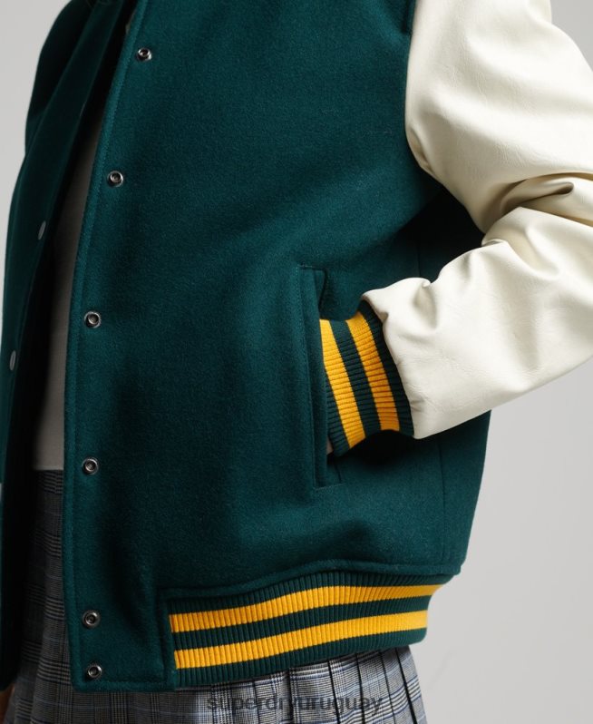 uy Superdry mujer chaqueta bomber del equipo universitario verde DT2N8Z5636 ropa