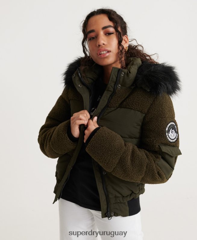 uy Superdry mujer chaqueta bomber sherpa ella caqui DT2N8Z3855 ropa