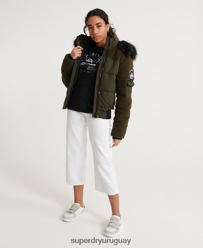 uy Superdry mujer chaqueta bomber sherpa ella caqui DT2N8Z3855 ropa