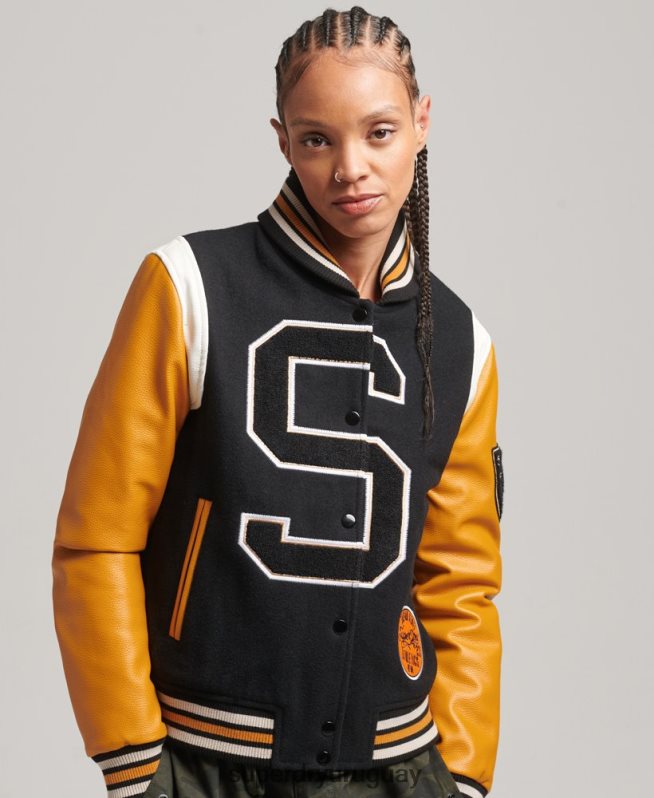 uy Superdry mujer chaqueta bomber universitaria de lana y poliuretano negro DT2N8Z5467 ropa