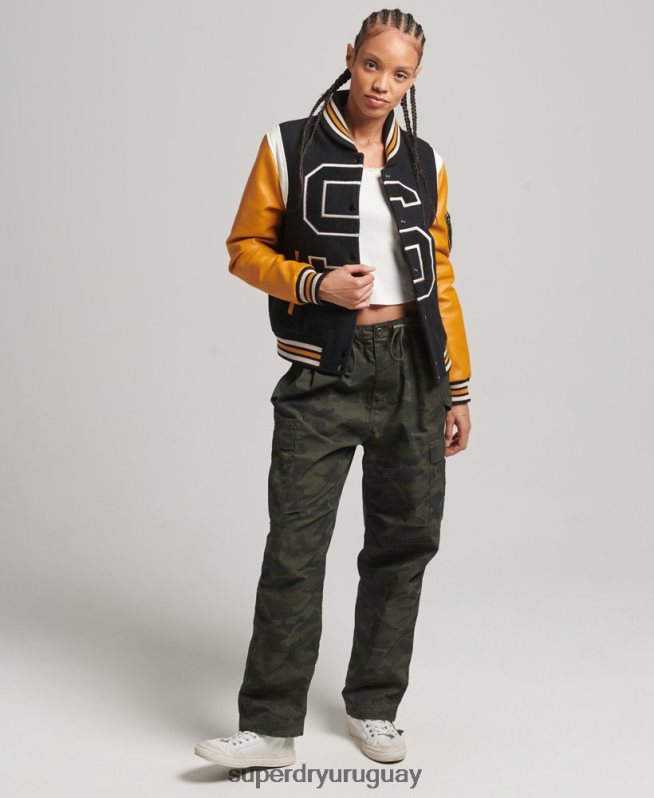 uy Superdry mujer chaqueta bomber universitaria de lana y poliuretano negro DT2N8Z5467 ropa