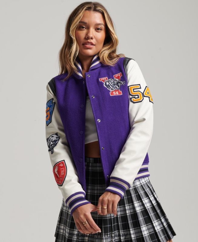 uy Superdry mujer chaqueta bomber universitaria de lana y poliuretano púrpura DT2N8Z5421 ropa