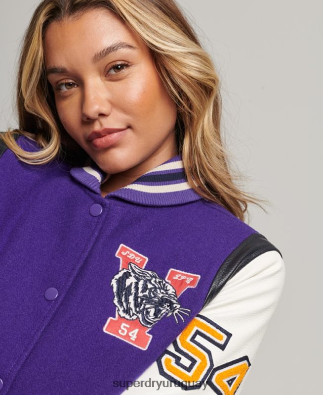 uy Superdry mujer chaqueta bomber universitaria de lana y poliuretano púrpura DT2N8Z5421 ropa