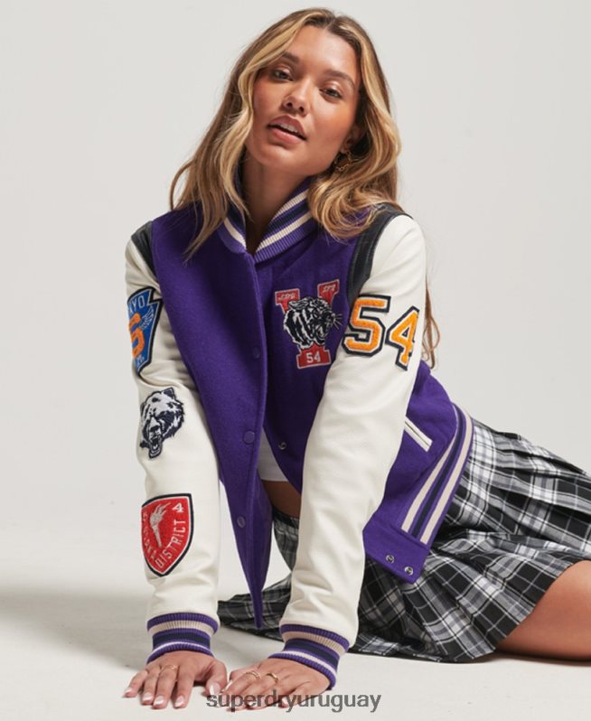 uy Superdry mujer chaqueta bomber universitaria de lana y poliuretano púrpura DT2N8Z5421 ropa