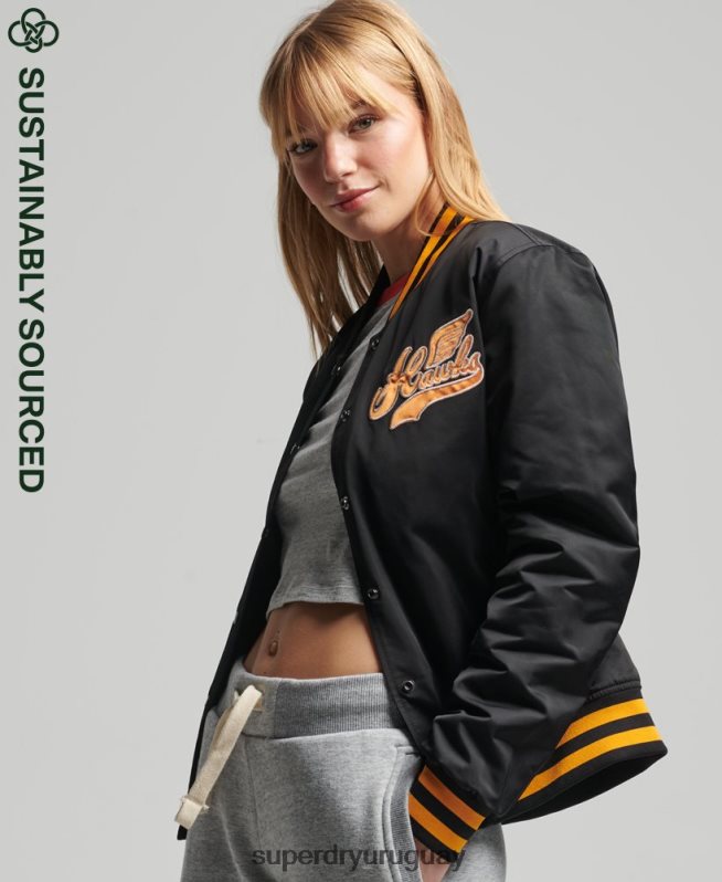 uy Superdry mujer chaqueta bomber universitaria vintage negro DT2N8Z5492 ropa