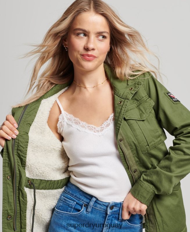 uy Superdry mujer chaqueta clásica de rookie borg verde DT2N8Z5588 ropa