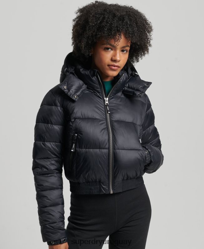 uy Superdry mujer chaqueta corta con capucha fuji negro DT2N8Z3826 ropa