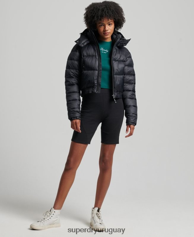 uy Superdry mujer chaqueta corta con capucha fuji negro DT2N8Z3826 ropa