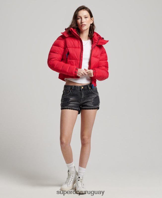 uy Superdry mujer chaqueta corta con capucha fuji rojo DT2N8Z5525 ropa