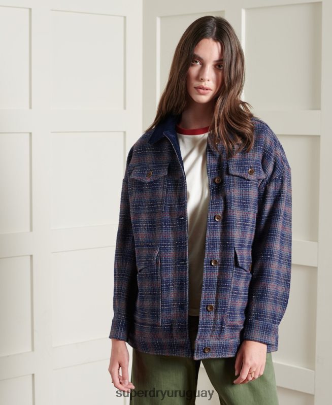 uy Superdry mujer chaqueta corta de lana seca de edición limitada azul DT2N8Z5686 ropa
